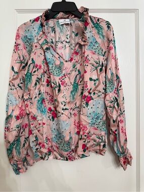 Chloe Kristyn Peacock Floral Print Blouse size small